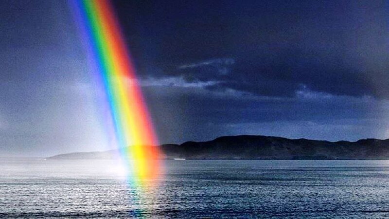 Rainbow over Ocean — Blue, Dramatic, Night