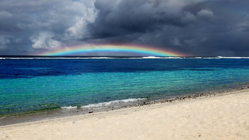 Rainbow over Ocean — Blue, Dramatic, Photograph