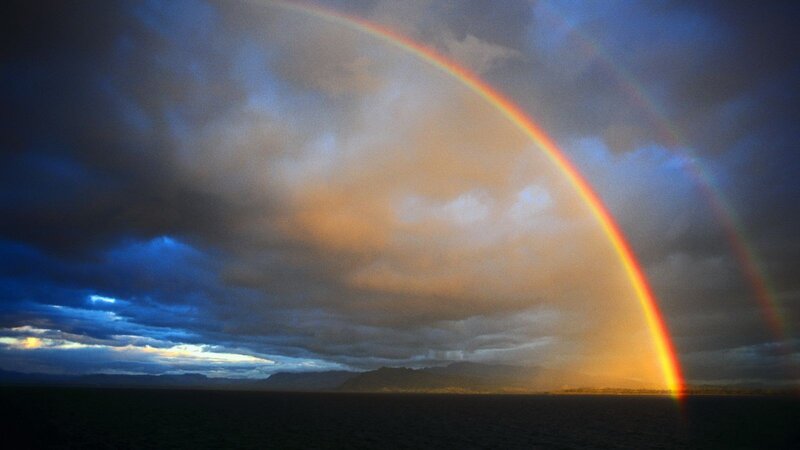 Rainbow over Ocean — Blue, Dramatic, Sunset, Photograph, Clouds