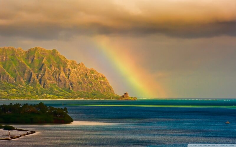 Rainbow over Ocean — Blue, Dramatic, Sunset