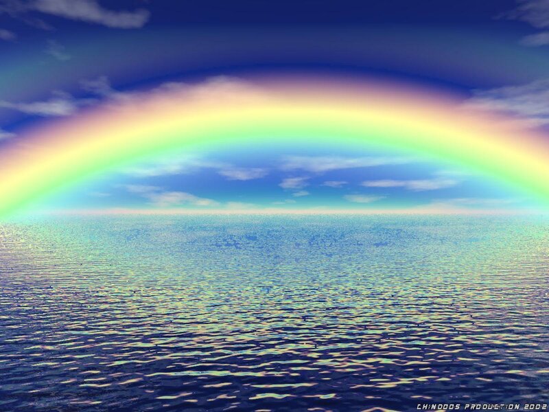 Rainbow over Ocean — Blue, Serene, Afternoon, Digital Art, Sky, Green