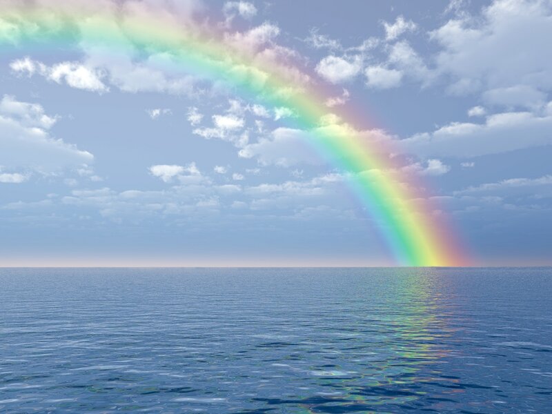 Rainbow over Ocean — Blue, Serene, Afternoon, Digital Art