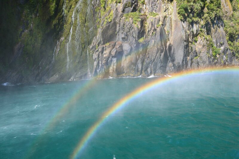 Rainbow over Ocean — Blue, Serene, Afternoon, Photograph, Cliffs