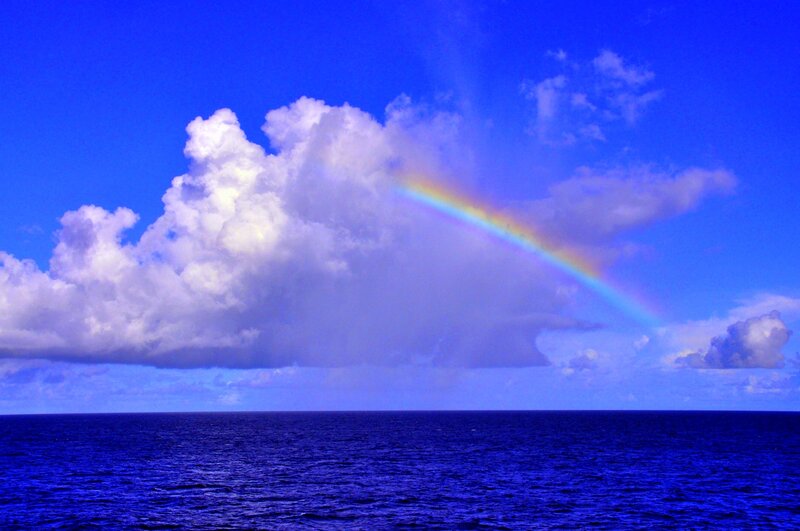 Rainbow over Ocean — Blue, Serene, Afternoon, Photograph, Clouds, Sky