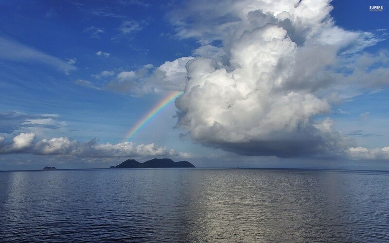 Rainbow over Ocean — Blue, Serene, Afternoon, Photograph, Clouds