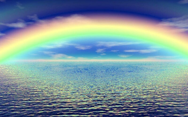 Rainbow over Ocean — Blue, Serene, Digital Art