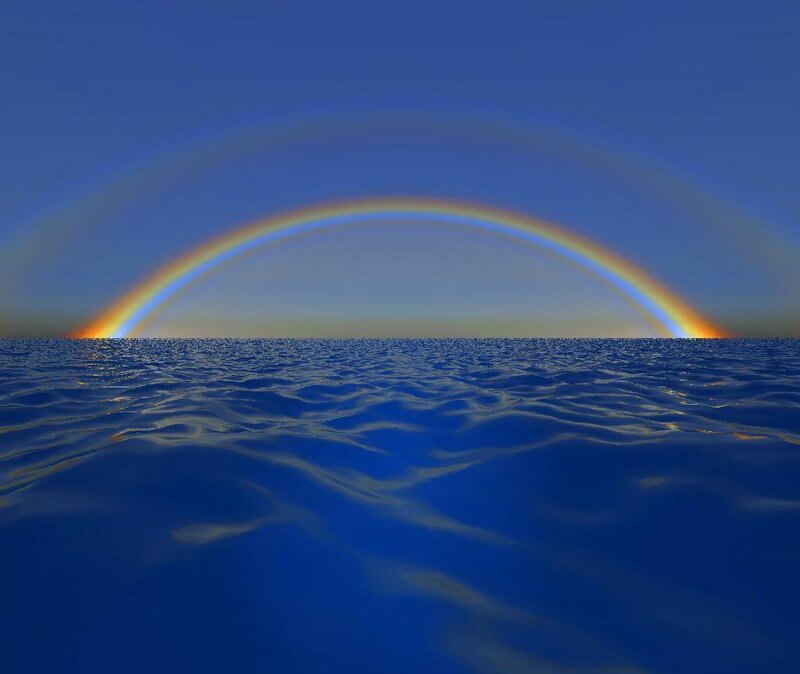 Rainbow over Ocean — Blue, Serene, Sunset, 3d Render, Sky