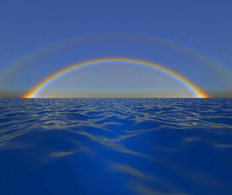 Rainbow over Ocean — Blue, Serene, Sunset, 3d Render