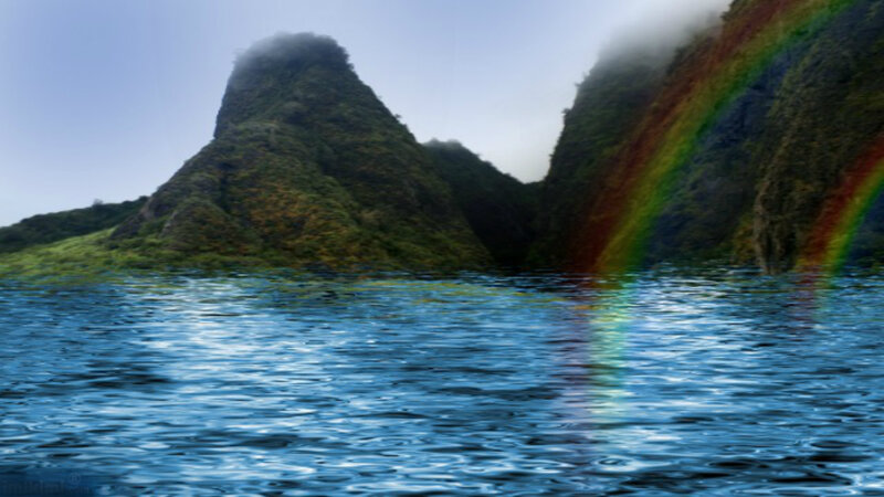 Rainbow over Ocean Cliffs — Blue, Serene