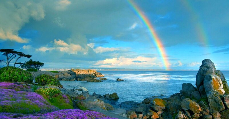 Rainbow over Ocean Coast — Blue