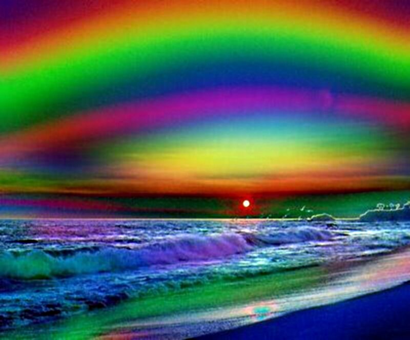 Rainbow over Ocean — Green, Dramatic, Sunset