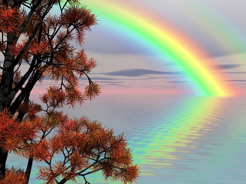 Rainbow over Ocean — Green, Serene