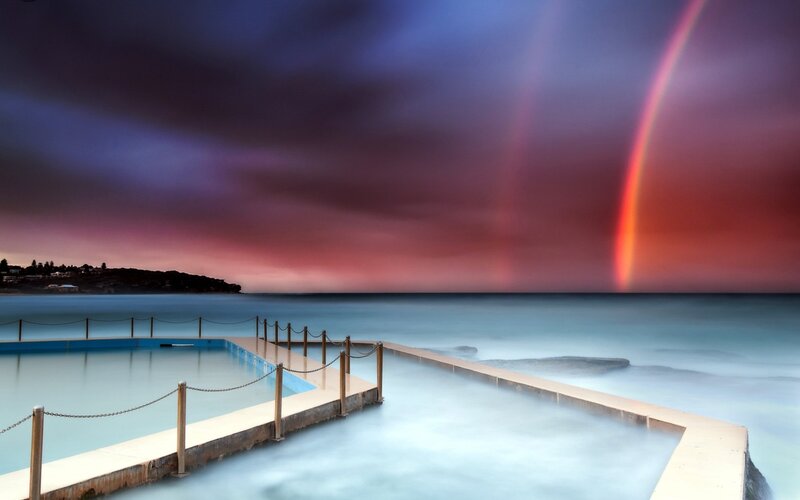 Rainbow over Ocean Pool — Blue, Dramatic, Sunset, Photograph