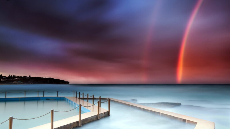 Rainbow over Ocean Pool — Blue, Dramatic