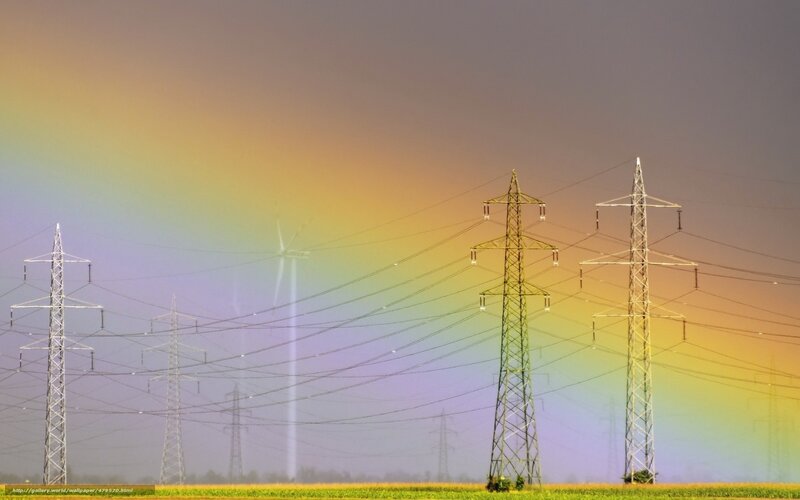 Rainbow over power lines