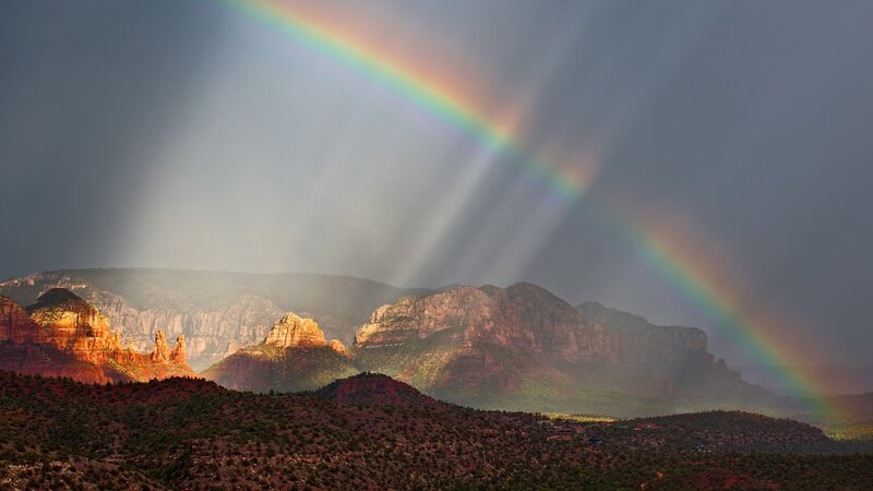 Rainbow over Red Rocks — Dramatic, Afternoon