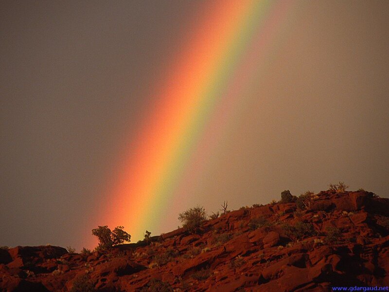 Rainbow over red rocks