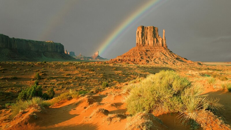 Rainbow over Rock Formations — Orange, Dramatic, Afternoon
