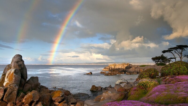 Rainbow over Rocky Coast — Blue