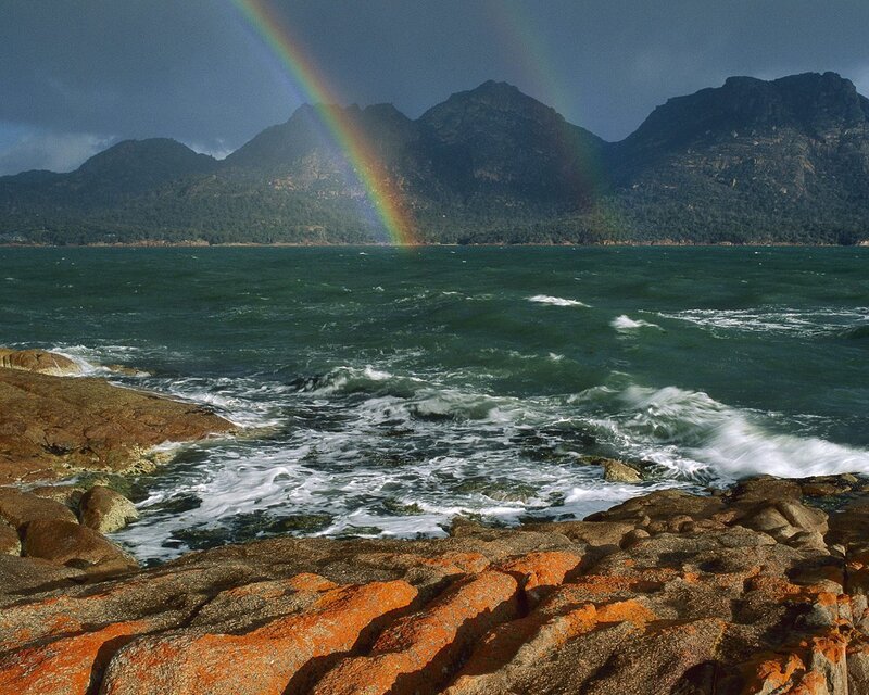 Rainbow over Rocky Coast — Green