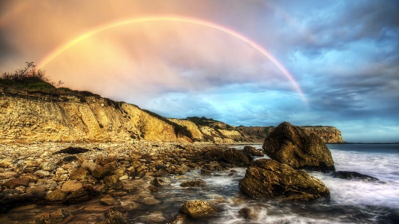 Rainbow over Rocky Shore — Blue