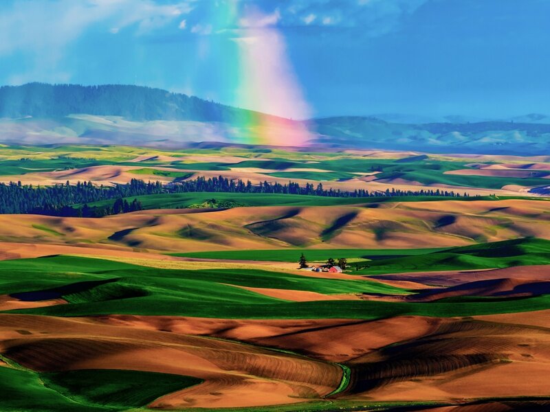 Rainbow over Rolling Hills — Green, Serene