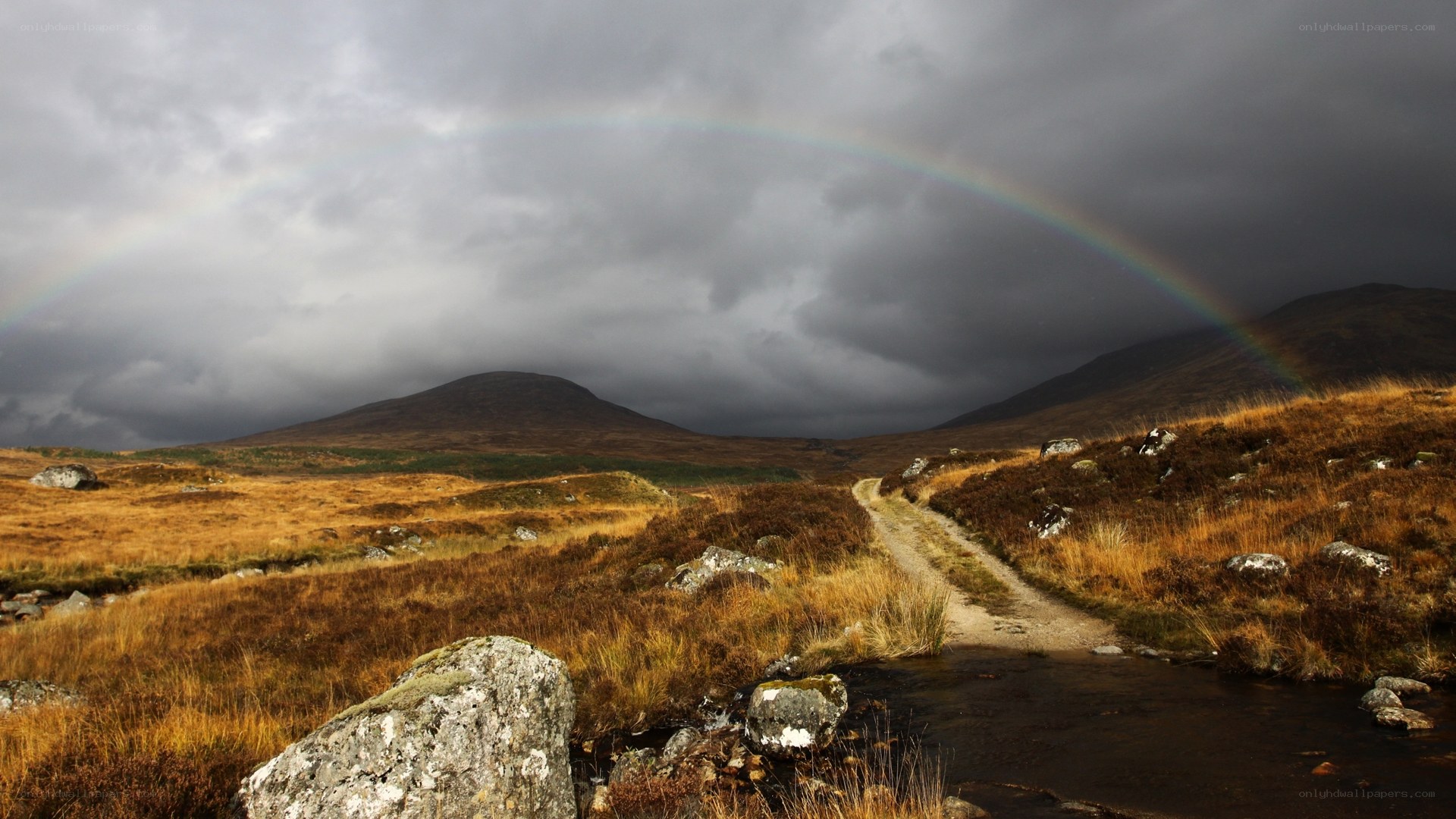 Rainbow over Scottish Highlands