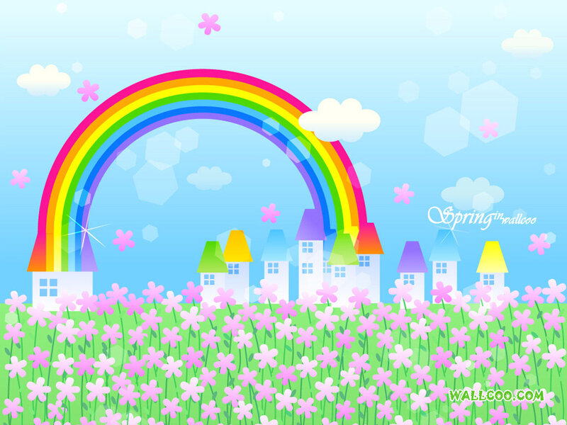 rainbow over spring village