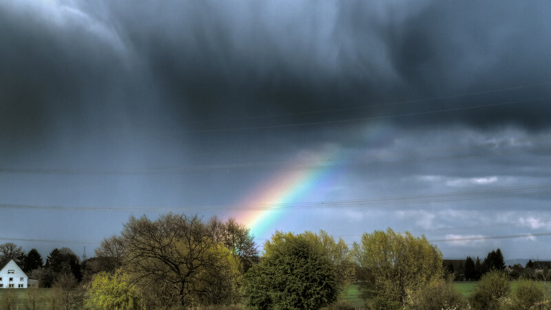Rainbow over Stormy Sky — Gray
