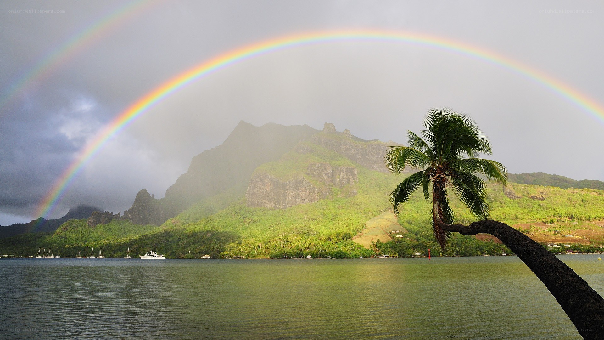 Rainbow over tropical bay