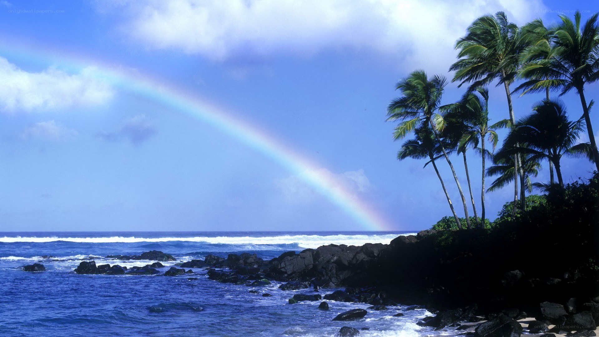Rainbow over tropical beach