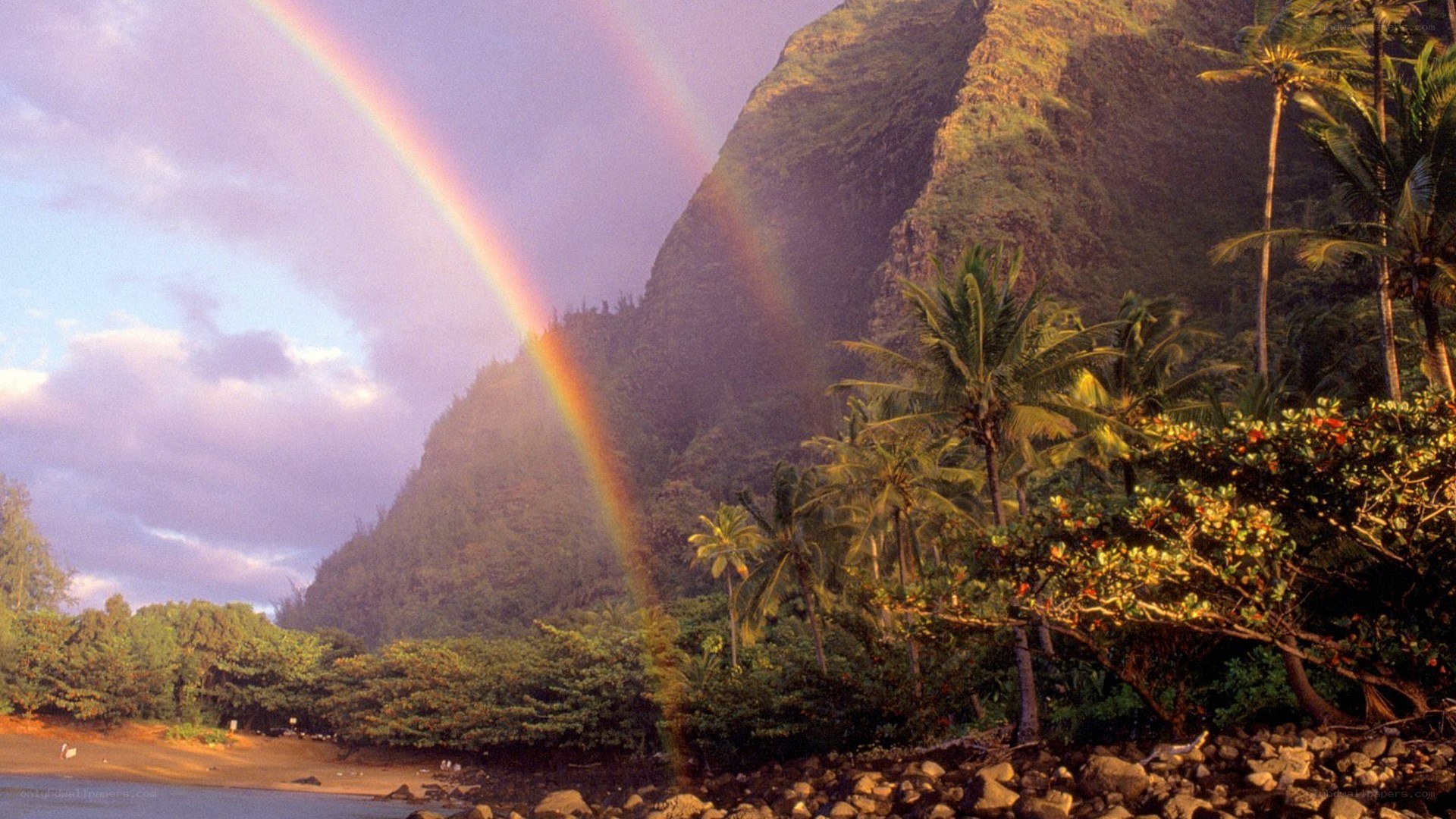 Rainbow over tropical beach