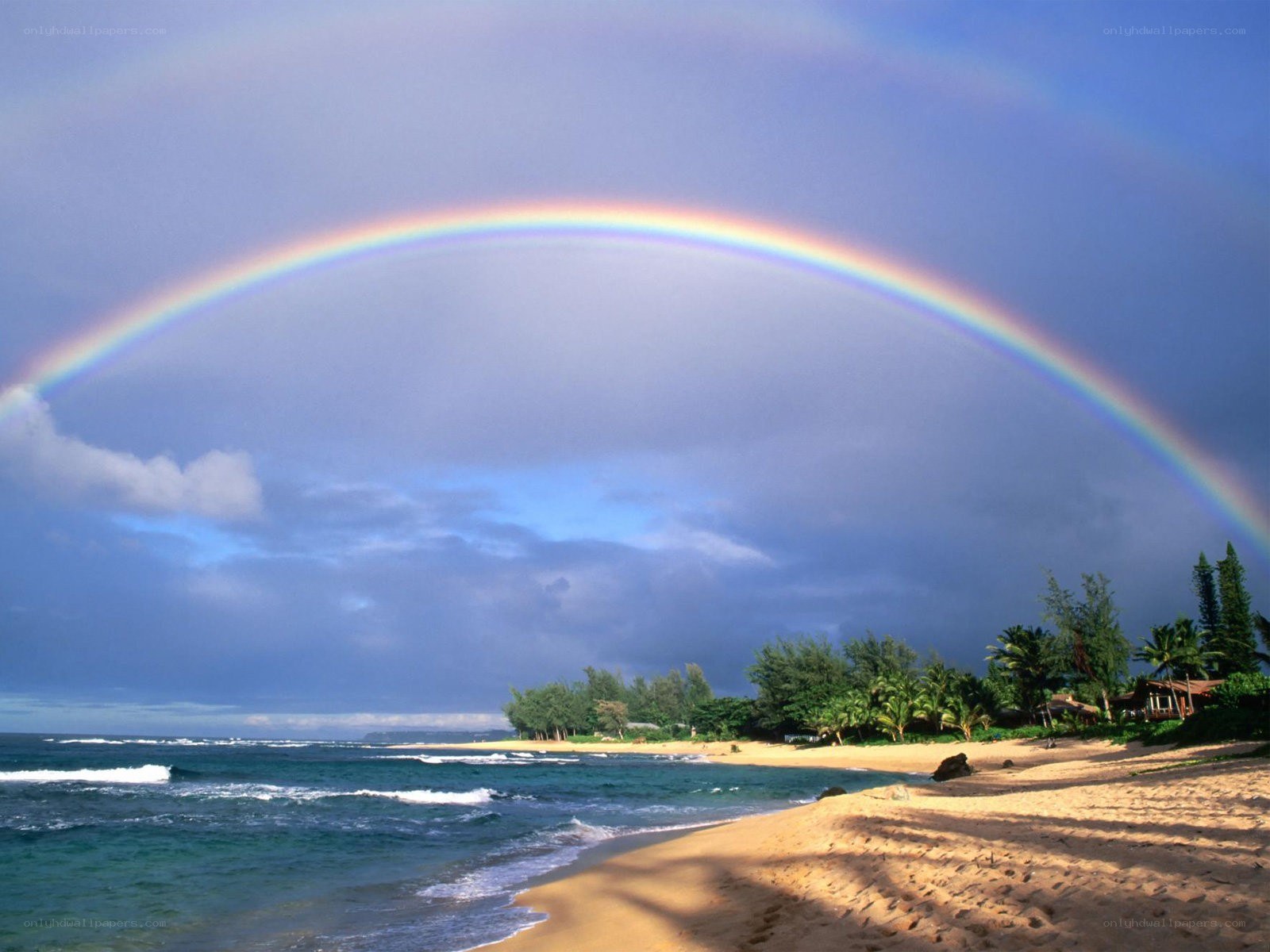 Rainbow over tropical beach