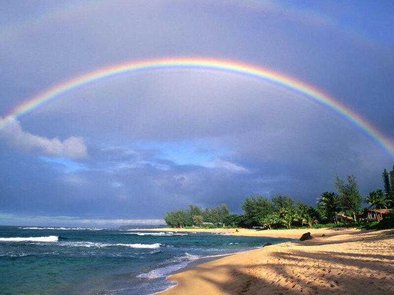 Rainbow over tropical beach