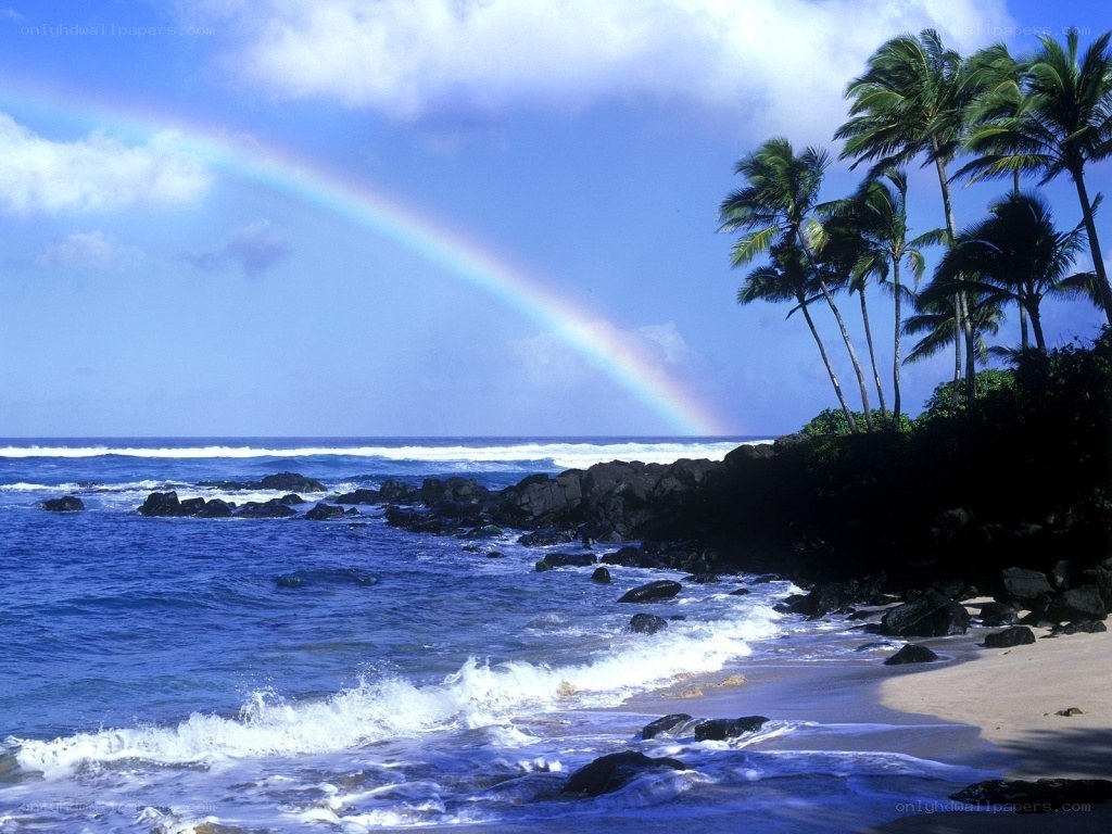rainbow over tropical beach