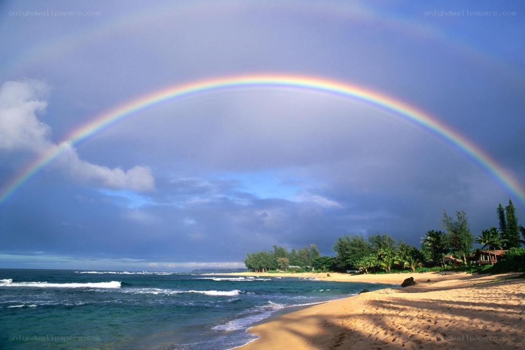 Rainbow over tropical beach