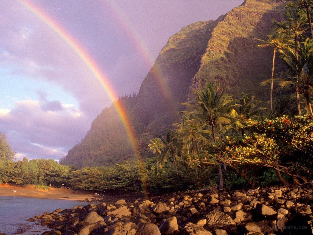 Rainbow over tropical beach