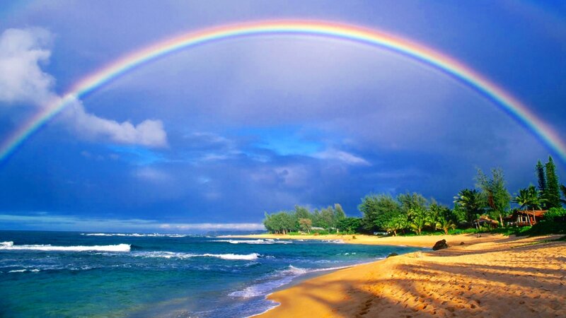Rainbow over Tropical Beach — Blue, Dramatic, Afternoon