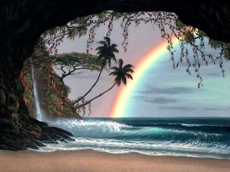 Rainbow over Tropical Beach — Blue, Serene