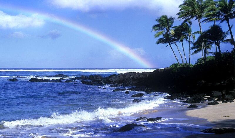 Rainbow over Tropical Beach — Blue