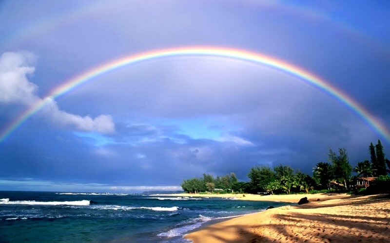 Rainbow over Tropical Beach — Sand