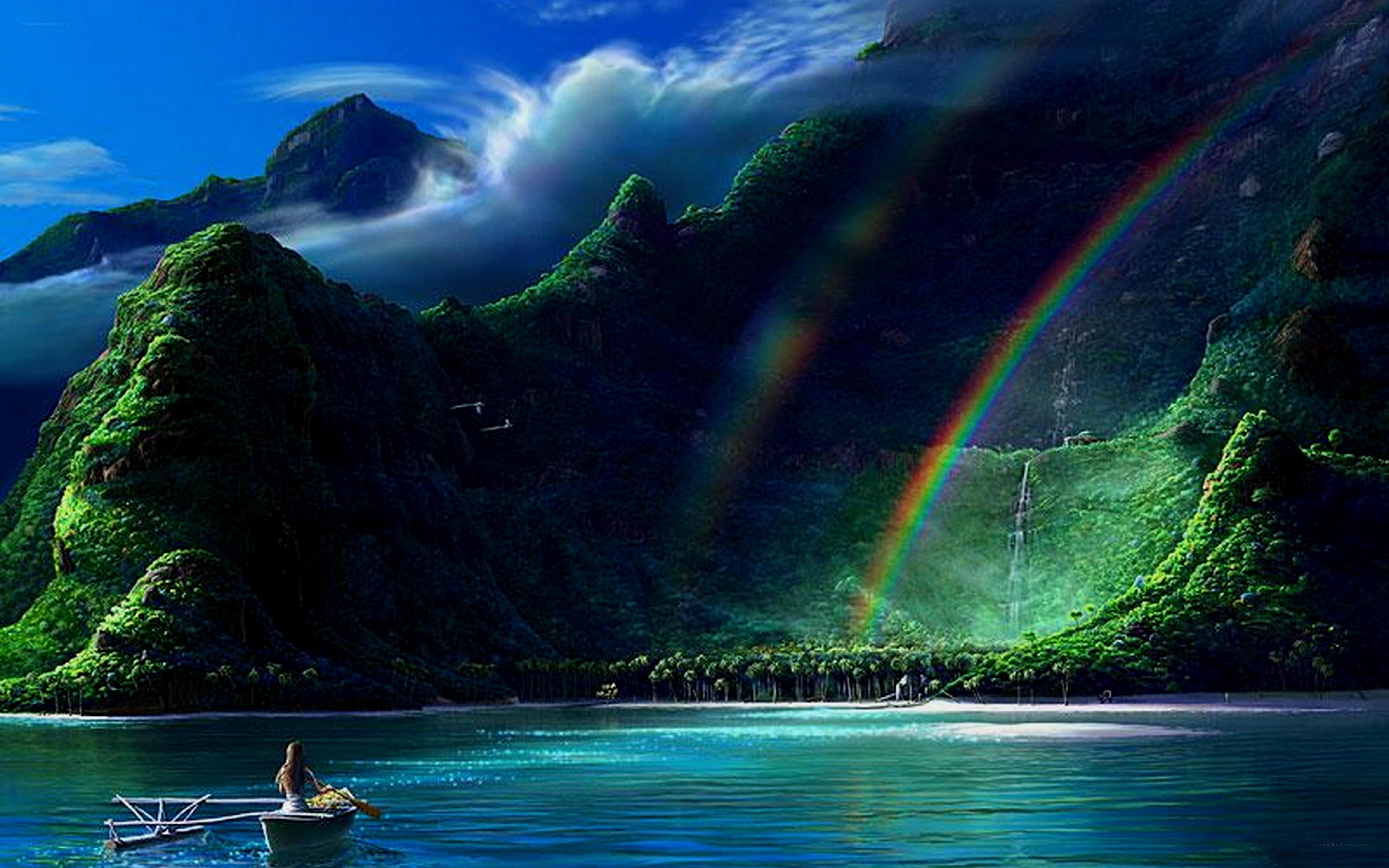 Rainbow over tropical island