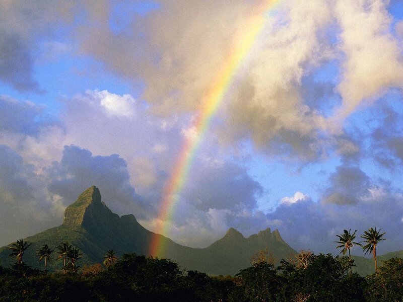 Rainbow over tropical mountains
