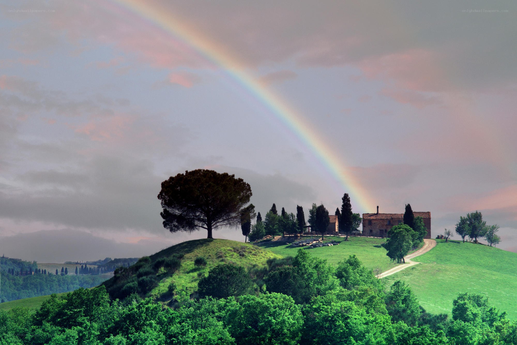 Rainbow over Tuscan hills
