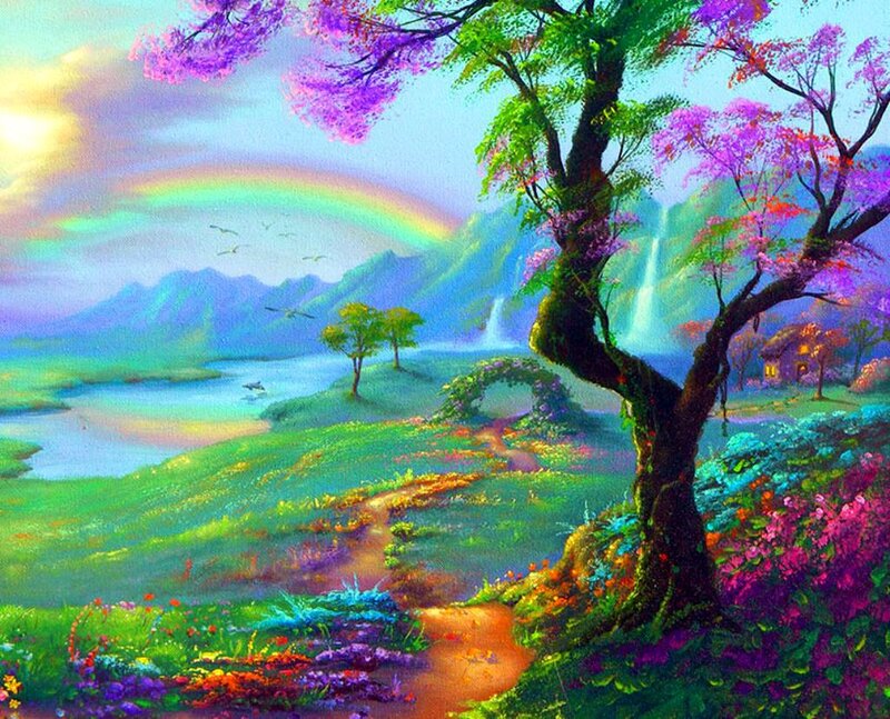 Rainbow over Valley — Green, Serene