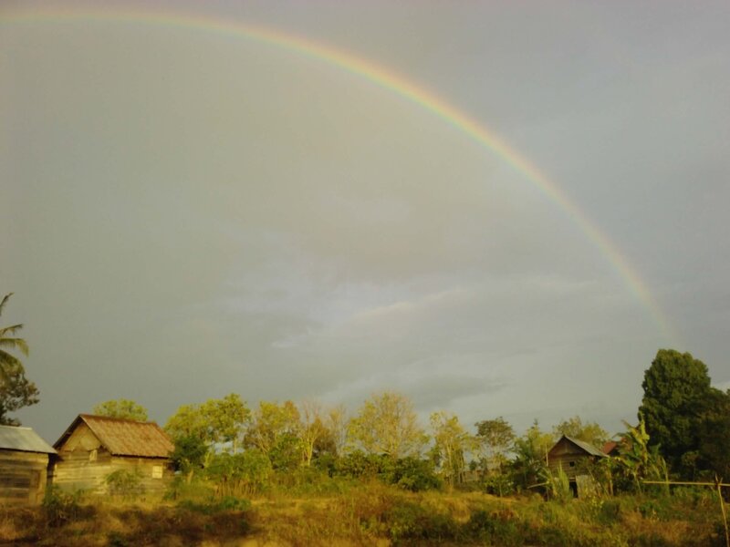 Rainbow over Village — Gray