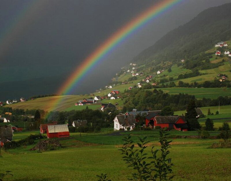 Rainbow over Village — Green