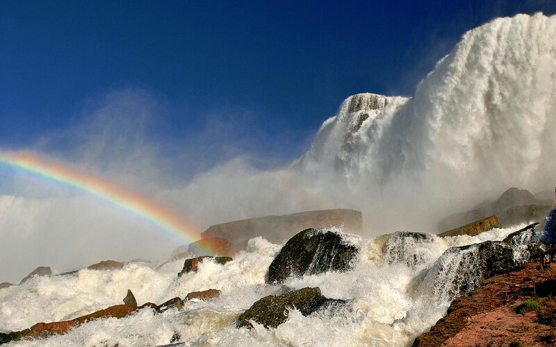 Rainbow over Waterfall — Blue, Dramatic, Afternoon, Photograph