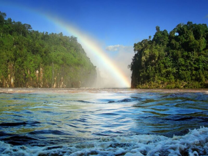 Rainbow over Waterfall — Blue, Serene, Afternoon, Photograph, Forest
