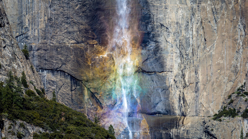 Rainbow over Waterfall — Gray, Dramatic, Afternoon, Photograph